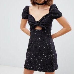 Glamorous asos gold star rubber jersey skater mini dress size 8